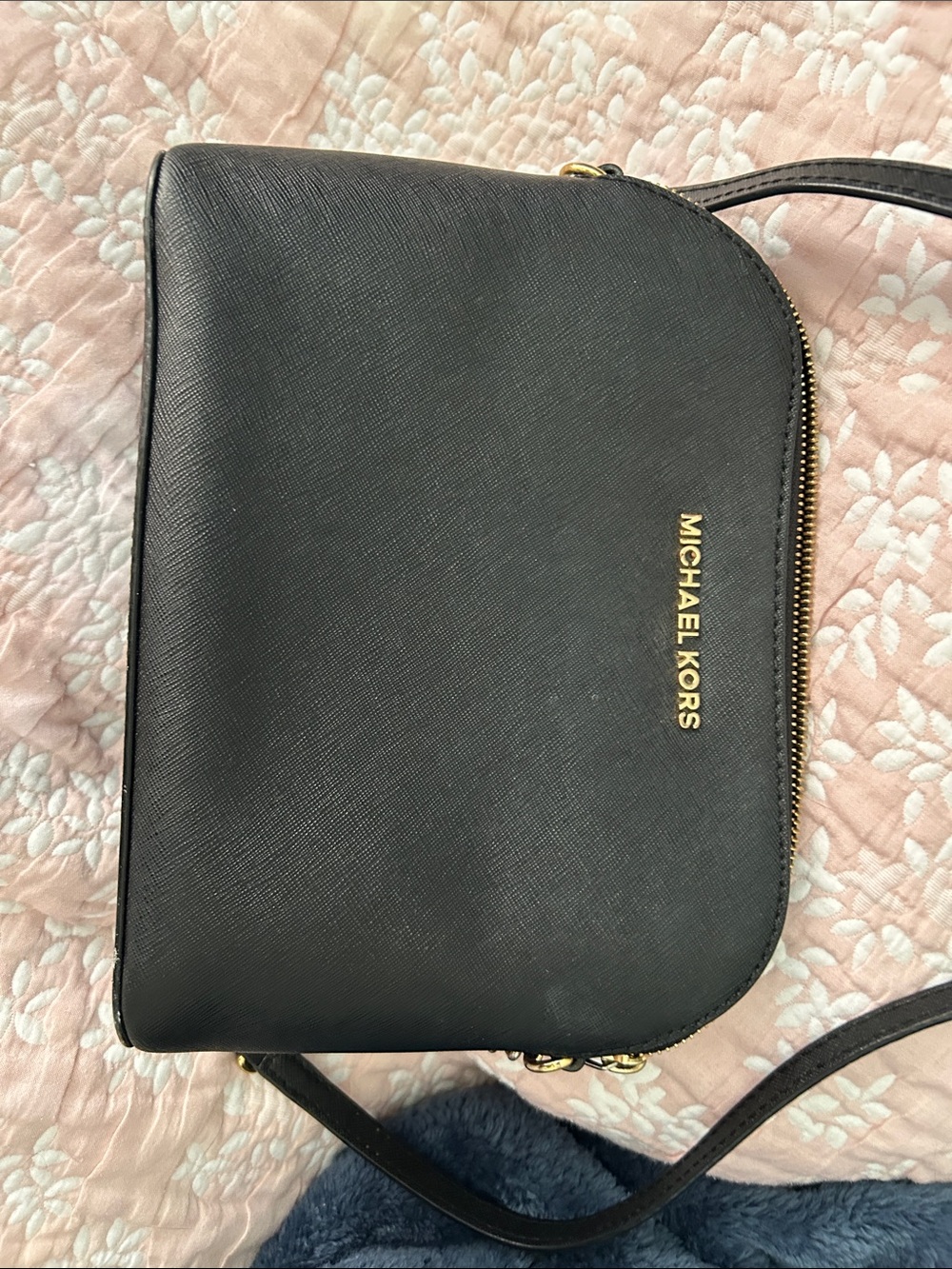 MICHAEL KORS Black Saffiano Crossbody with Gold Hardware